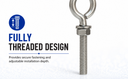 10 Pieces Stainless Steel 5/16" x 2" Turned Eye Bolt Rigging Ring Loop Lift Mount Fully Threaded 90 Lb Cap
