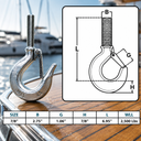Marine T316 Stainless Steel Threaded Shank Hook, Drop Forged Hook for Rigging, Rope, Chain, and Cable - PACK 4