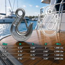 Marine Boat T316 Stainless Steel Eye Slip Hook, Drop Forged Rigging Hook for Chain, Rope, Cable, Dock, Anchor, and Outdoor Use