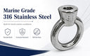 1/2" T316 Stainless Steel Eye Nut – 2,000 lb Lifting Eye Nut UNC Thread for Marine, Boat, Rigging & Lifting Applications