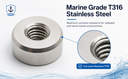 4 Pcs Marine T316 Stainless Steel 5/16"-18 Thread 11/16'' Flat End Hardware Nut