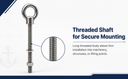 Marine T316 Stainless Steel 7/8" x 9" Shoulder Eye Bolt 5,800 Lbs WLL
