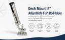 Marine T316 Stainless Steel 9" Adjustable Fish Rod Holder Deck Mount 360 Degrees