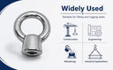 1/2" T316 Stainless Steel Eye Nut – 2,000 lb Lifting Eye Nut UNC Thread for Marine, Boat, Rigging & Lifting Applications