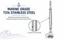 Marine T316 Stainless Steel Jaw And Swage Stud Turnbuckle 1/4" Thread for 1/8" Cable