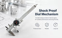 0–6" Stainless Steel Dial Caliper – Shock Proof Precision Measuring Tool, 0.001" Graduation, Black Face for Machining & Inspection