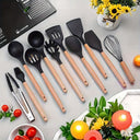 Black Silicone Kitchen Utensil Spatula Spoon Pasta Serving Tong Whisk 12 Pc Set