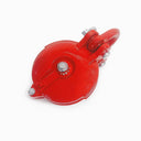 Red cast steel snatch block with central pulley and hardware