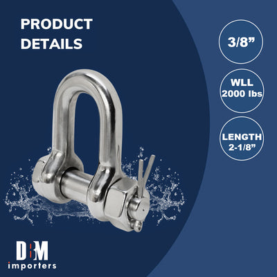 5 PC Stainless Steel 3/8'' Marine Bolt Screw Pin Chain Shackle D Anchor 2000 LB