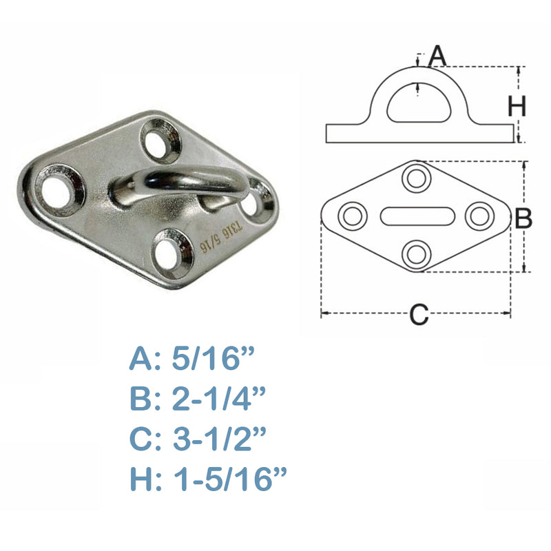Marine Boat 5/16" Diamond Pad Eye Welded SS316 Eye Pad Lift Rig Stainless Steel 4 Pcs