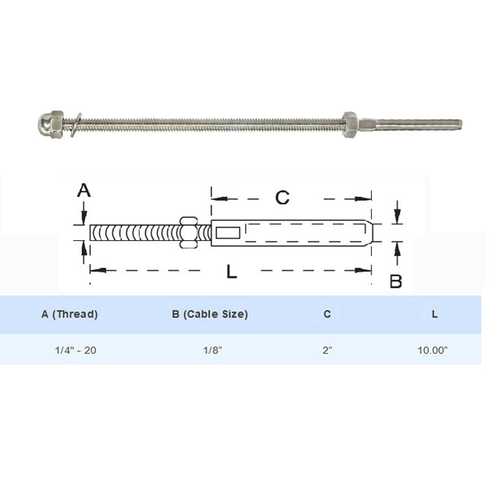 Stainless Steel Swage Threaded Stud End Fitting for 1/8",1/4",3/16" Cable Size