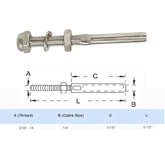 Stainless Steel Swage Threaded Stud End Fitting for 1/8",1/4",3/16" Cable Size