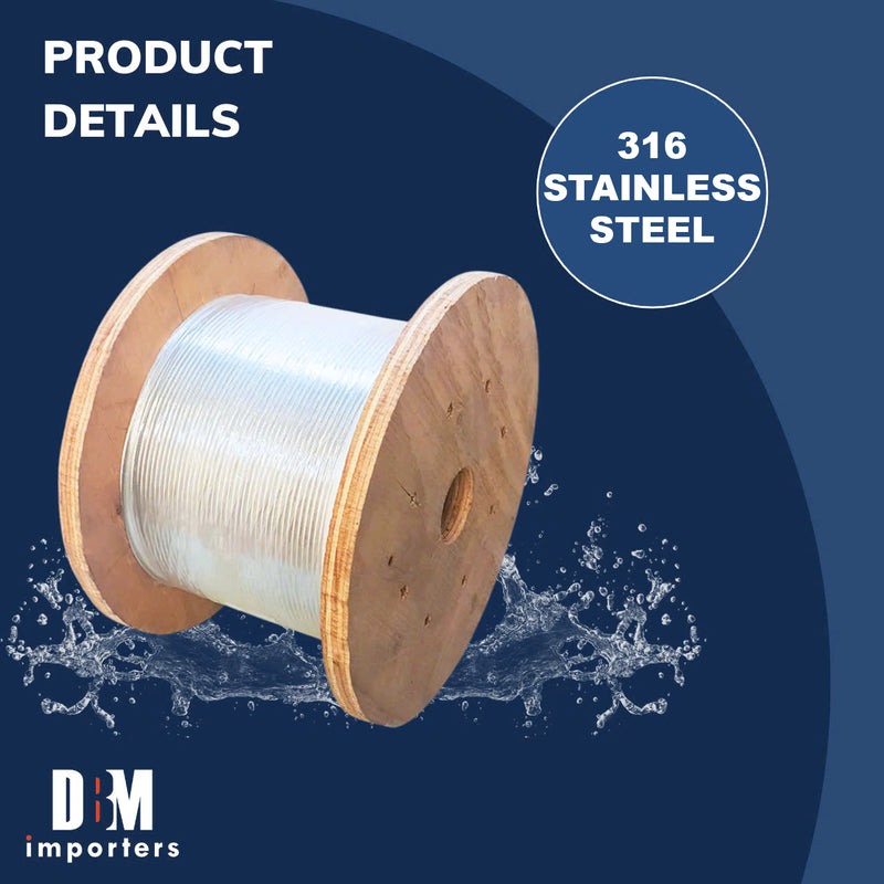 1/8" Stainless Steel 316 Wire Rope 500ft, T316 Steel Wire Cable, Deck Railing 7x19 Strands Construction, 1300LBS Breaking Strength for Stair Handrail Clothesline