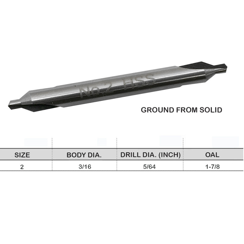 1 Set of 5 Pc 60 Degrees No.2 HSS Center Drill Countersink