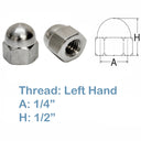 10 PC 1/4" Stainless Steel 316 Cap Acorn Nut Hex Left Hand UNC Marine Cap Nut