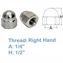 10 PC 1/4" Stainless Steel 316 Cap Acorn Nut Hex RIGHT HAND UNC Marine Cap Nut