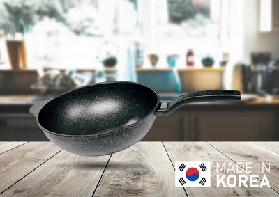 12.5" Wok Non-Stick Cooking Frying Pan Pot, 5 Layer Marble Coating,Made In Korea