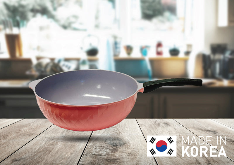 13.5" Non Stick Ceramic Frying Wok Pan Interior Exterior Pan, Made In Korea