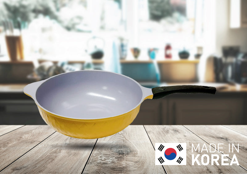12.5" Ceramic Coating Interior and Exterior Cooking Wok,Frying Pan Made In Korea