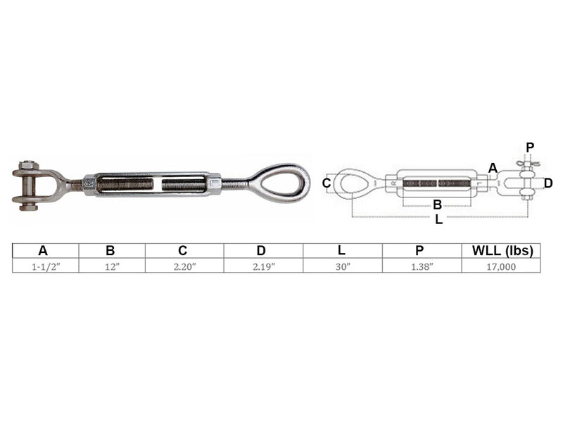 Mil-spec Jaw Eye Turnbuckle Stainless Steel T316