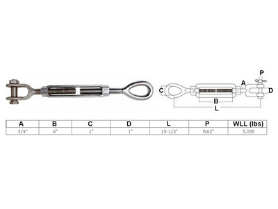 Mil-spec Jaw Eye Turnbuckle Stainless Steel T316