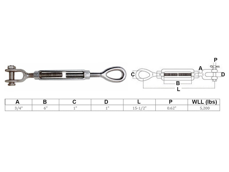 Mil-spec Jaw Eye Turnbuckle Stainless Steel T316