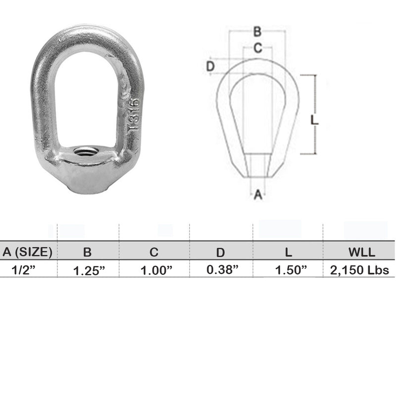 Threaded Eye Nut Ring Oval Lifting Marine Forged Style Stainless Steel T316