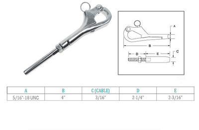 Stainless Steel Thread 4" Pelican Hook Shackle For 3/16" Cable Wire Boat Yacht