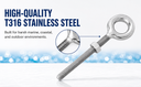 4 Pcs Marine T316 Stainless Steel 3/8" x 4-1/2" Drop Forged Plain Eye Bolt 1,200 Lb WLL