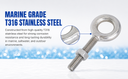 4 Pcs Marine T316 Stainless Steel 1/2" x 3-1/4" Drop Forged Plain Eye Bolt 2,150 Lb WLL