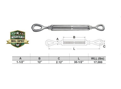 Mil-Spec T316 Stainless Steel Drop Forged EYE EYE Lifting Turnbuckle