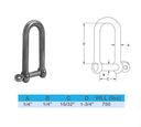 1/4" Captive Pin Long D-Shackle Threaded Stainless Steel For Boat Marine WLL 750 Lbs
