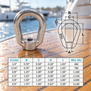 T316 Stainless Steel Drop Forged Eye Nut, Marine Lifting Ring Hardware for Rigging, Chain, Cable, and Industrial Use - PACK 2
