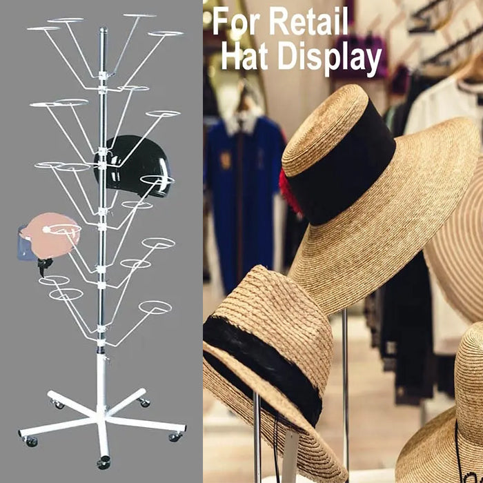 White 20 Hat Cap Retail Display Rack Floor Stand 10 Tiers Spinner Rota ...