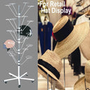 White 10 Layer Revolving Hat Display Rack, 20 Hat Rotating Floor Stand, Retail Display Coat & Cap Hanger Fixture