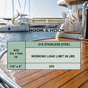 T316 Stainless Steel Marine Hook Hook Jaw Jaw Turnbuckle, Adjustable Rigging Tensioner for Cable, Chain, Rope, and Boat Hardware