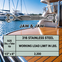 T316 Stainless Steel Marine Hook Hook Jaw Jaw Turnbuckle, Adjustable Rigging Tensioner for Cable, Chain, Rope, and Boat Hardware