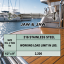 T316 Stainless Steel Marine Hook Hook Jaw Jaw Turnbuckle, Adjustable Rigging Tensioner for Cable, Chain, Rope, and Boat Hardware