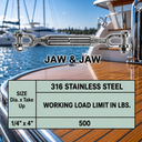 T316 Stainless Steel Marine Hook Hook Jaw Jaw Turnbuckle, Adjustable Rigging Tensioner for Cable, Chain, Rope, and Boat Hardware