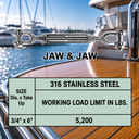 T316 Stainless Steel Marine Hook Hook Jaw Jaw Turnbuckle, Adjustable Rigging Tensioner for Cable, Chain, Rope, and Boat Hardware