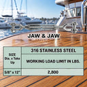 T316 Stainless Steel Marine Hook Hook Jaw Jaw Turnbuckle, Adjustable Rigging Tensioner for Cable, Chain, Rope, and Boat Hardware