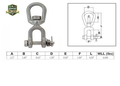 Mil Spec Jaw & Eye Marine Mooring Swivel T316 Stainless Steel Drop Forged
