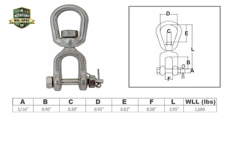 Mil Spec Jaw & Eye Marine Mooring Swivel T316 Stainless Steel Drop Forged