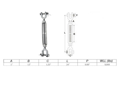 Mil Spec Jaw Jaw Turnbuckle WLL Stainless Steel T316
