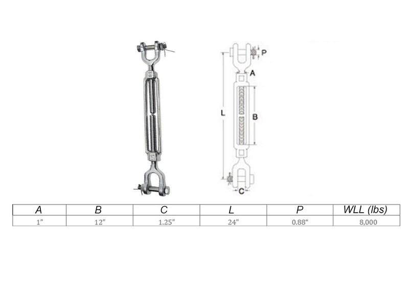 Mil Spec Jaw Jaw Turnbuckle WLL Stainless Steel T316