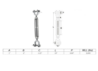 Mil Spec Jaw Jaw Turnbuckle WLL Stainless Steel T316