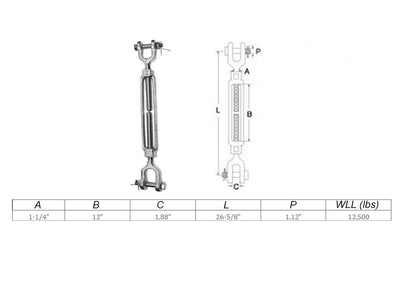 Mil Spec Jaw Jaw Turnbuckle WLL Stainless Steel T316