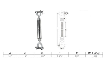 Mil Spec Jaw Jaw Turnbuckle WLL Stainless Steel T316