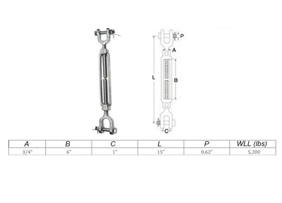 Mil Spec Jaw Jaw Turnbuckle WLL Stainless Steel T316