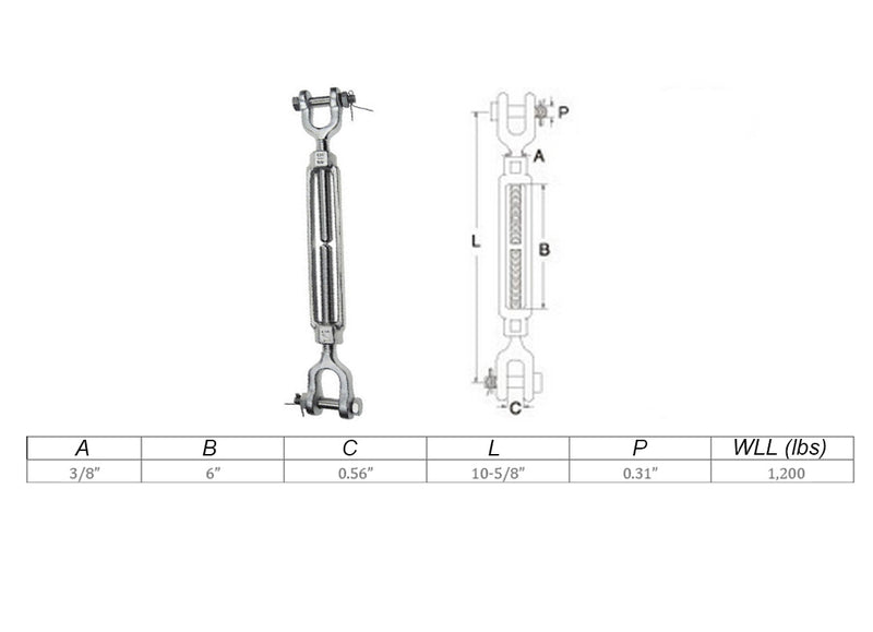 Mil Spec Jaw Jaw Turnbuckle WLL Stainless Steel T316